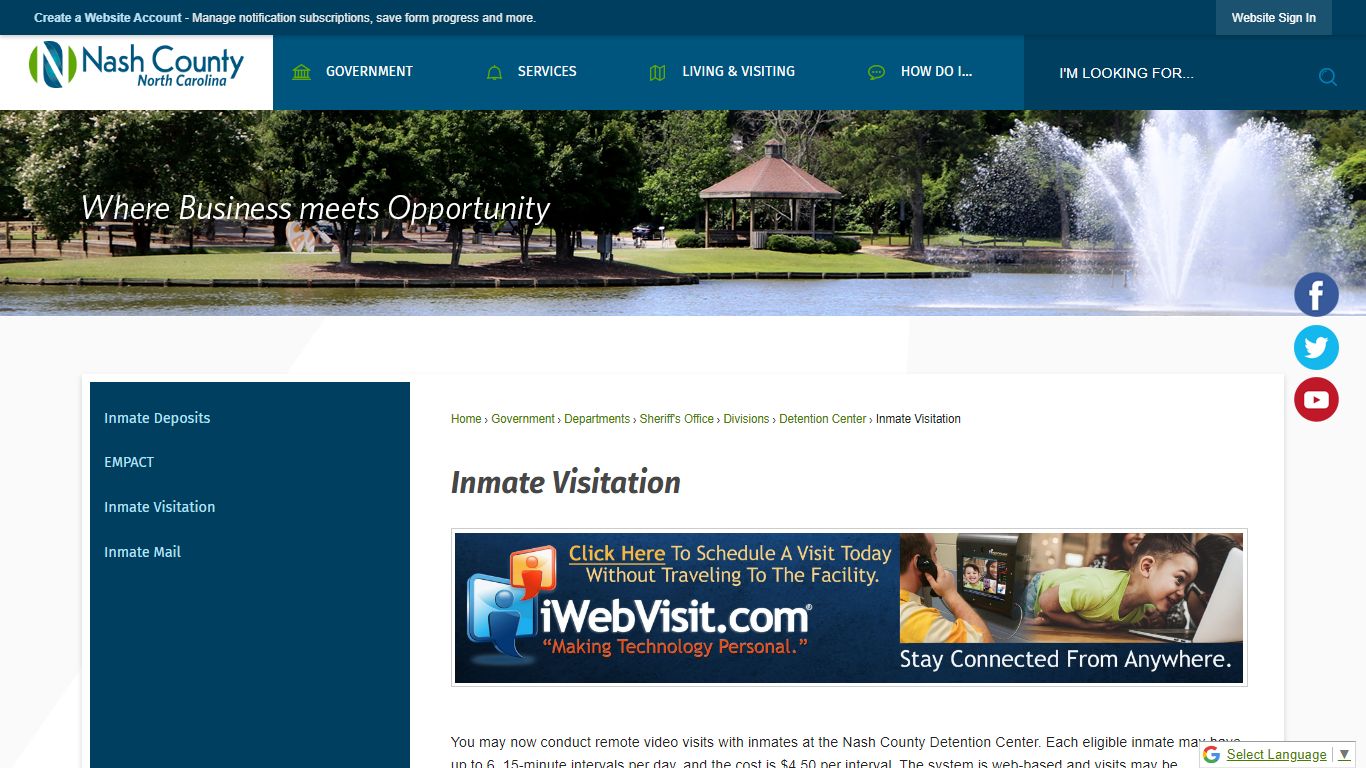 Inmate Visitation | Nash County, NC - Official Website
